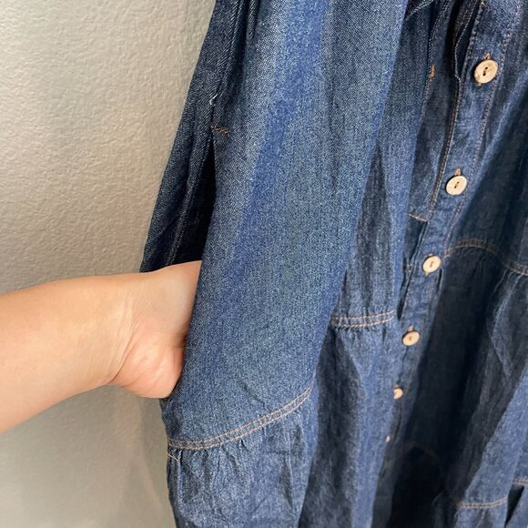 NEW J Gee Womens Small Denim Button Up Tiered Midi Dress Pockets & Belted Waist - Picture 11 of 12